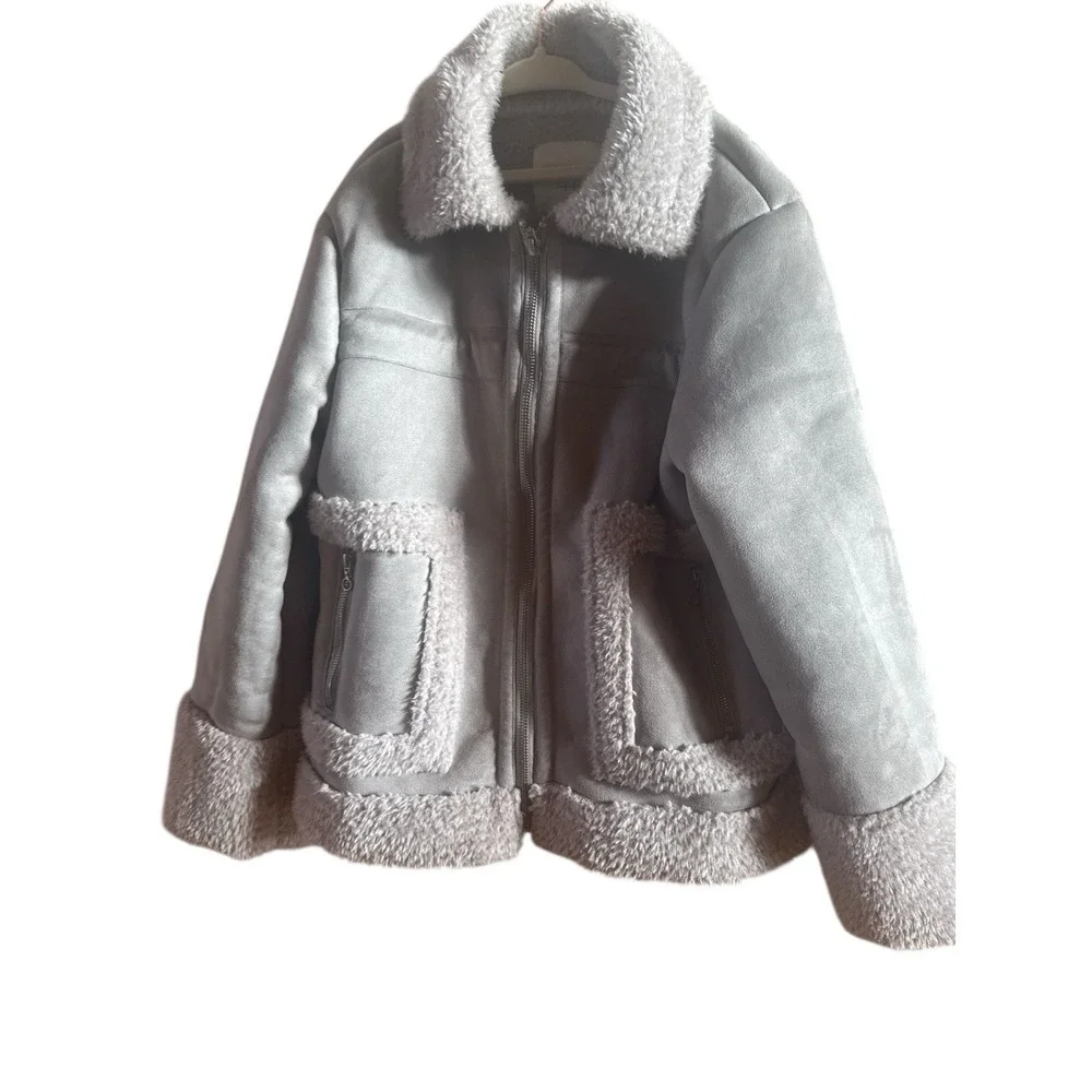 Habitual Kid Gray Faux‎ Fur Girl's Coat  Size 14 Fleece Lining Fashionable
